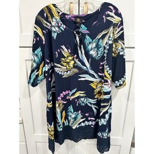 JM Collection‎ 3X Floral Romance Dress Navy Blue Multi Occasion Career